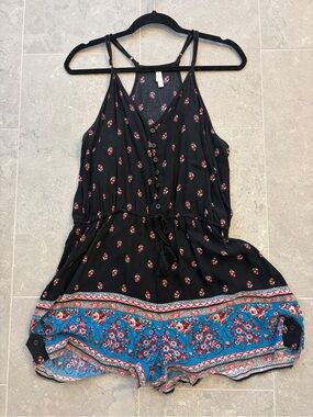 Black Floral Button Front Romper